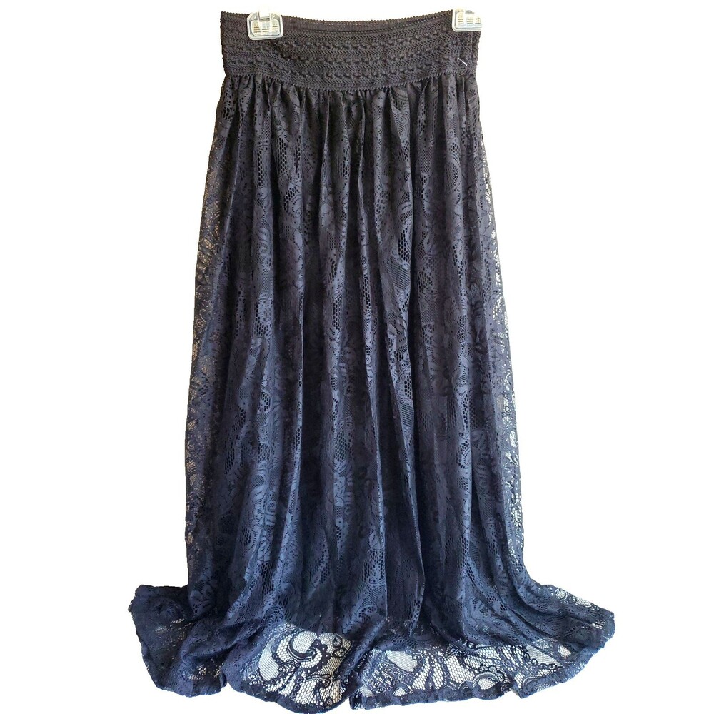 Me 2 Magic Black Lace Maxi Skirt Women’s Boho Elastic Waist Witchy Romantic M